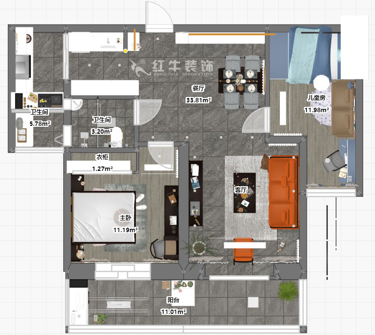 仇美蓉｜世茂外滩新城12-2-1702-97㎡-简约风格｜2室2厅1卫｜二手房装修｜定制家￥120000｜全包12万｜00_03彩平图